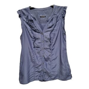 Mossimo Dutti Blue Sleeveless Ruffled Blouse with Bib Collar - Size L